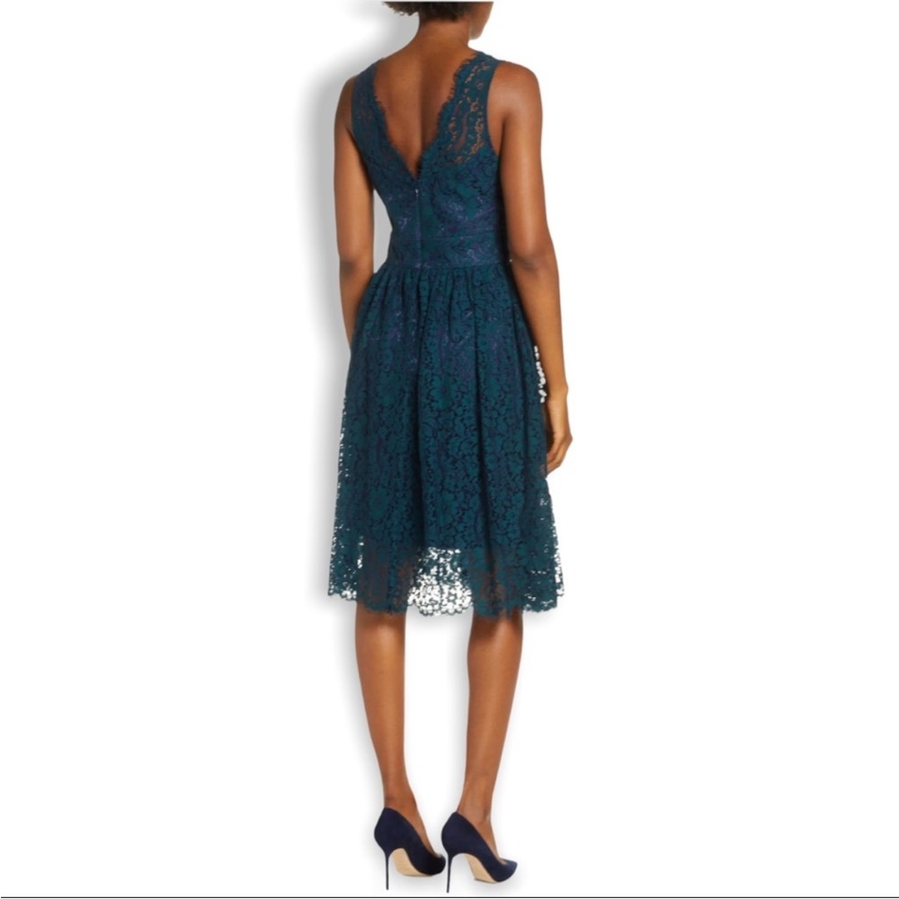 Eliza J Lace Midi Dress in Blue with Green Lace - Picture 3 of 7